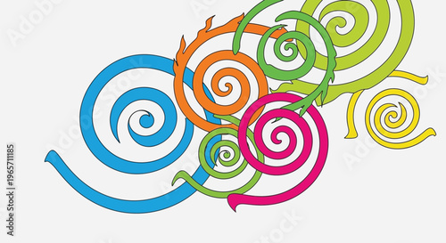 Colorful swirl arrows, spiral shapes, vector icons, directional symbols, abstract graphics