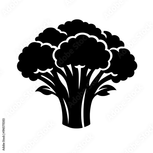 A black silhouette of a cauliflower vegetable on a white background