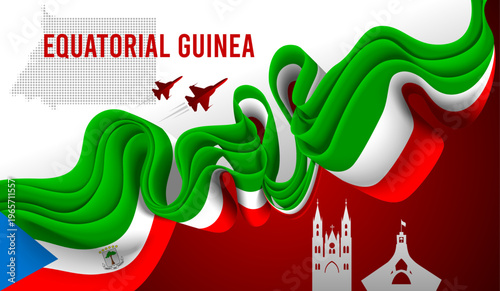 Equatorial GuiEquatorial Guinea Ribbon Flag Abstract Green White Red Blue Designnea banner12