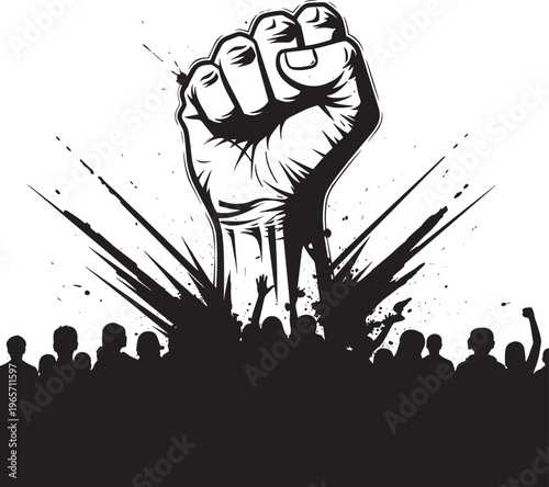 Raised Fist Silhouette Vector Design Protesting Crowd Illustration for Revolution and Freedom Poster