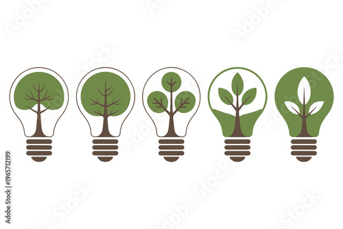 Eco bulb tree concept icons environment sustainability illustration set

