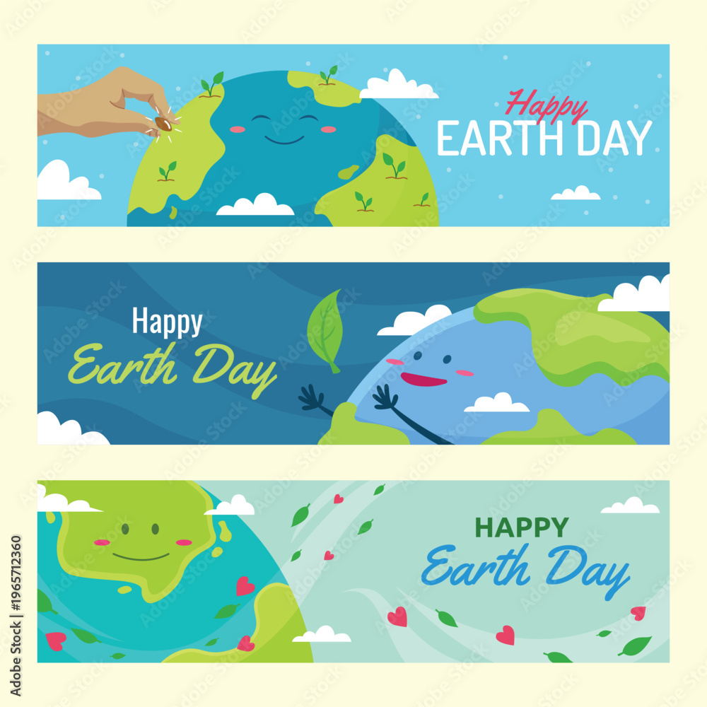 Naklejka premium Happy earth day hands nurturing a smiling planet with greenery