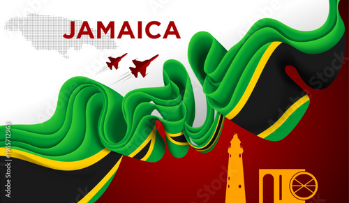 Jamaica Ribbon Flag Abstract Black Green Yellow Celebration