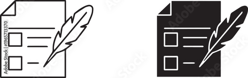 Document with Feather Silhouette Vector Design for Creative Writing and Legal Contract Concept