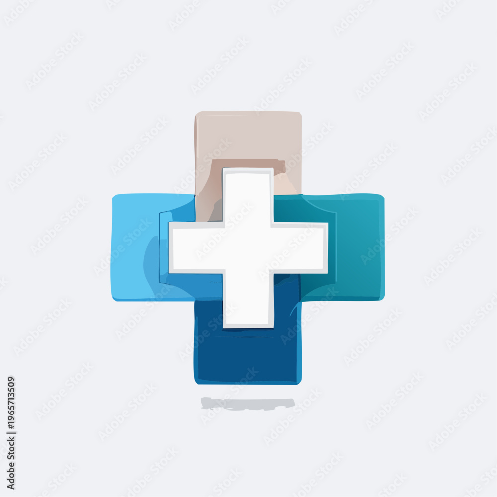 Fototapeta premium Medical cross healthcare symbol with layered blue and beige elements