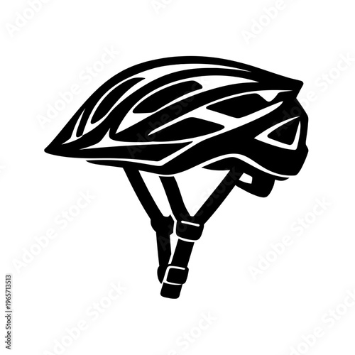 Black bicycle helmet on white background, safety gear for cycling, bike protection, road bike accessory