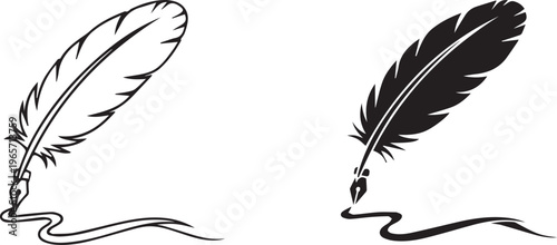 Feather Quill Pen Silhouette Vector Icon for Literature and Vintage Calligraphy Design