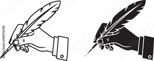 Hand Writing with Feather Quill Pen Silhouette Vector for Literature and Calligraphy Design