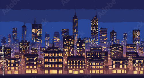 City Skyline at Night with Illuminated Buildings 1.