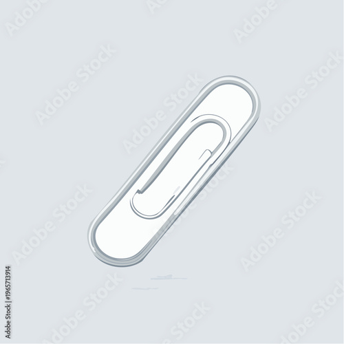 A Realistic Illustration of a Shiny Silver Paperclip on a Light Gray Background
