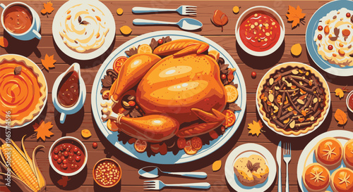 Thanksgiving Feast with Roasted Turkey and Sides 2.