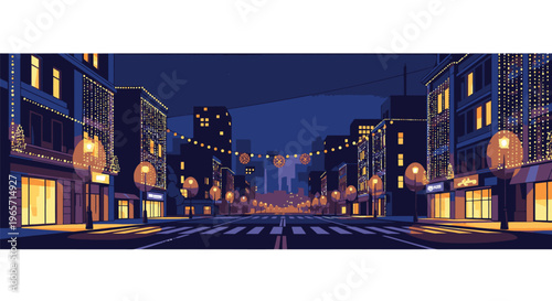 City Nightlife Scene with Buildings and Streetlights.