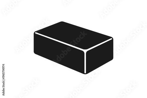 Black rectangular prism with white outline on a white background