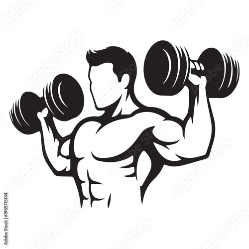 Muscular man lifting dumbbells