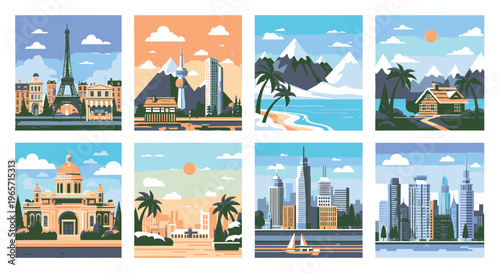 Global Landmarks and Cityscapes Collage Illustration.