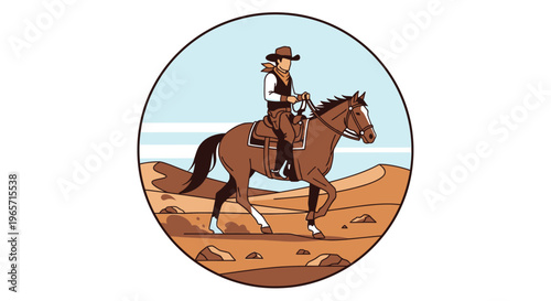 Cowboy Riding Horse, Western Illustration, Desert Landscape, Rodeo Icon