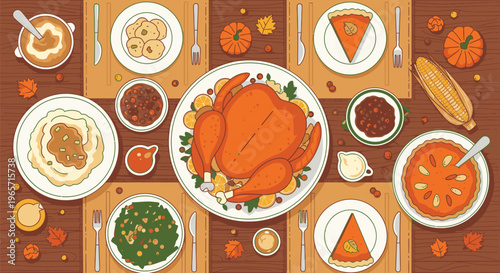 Thanksgiving Dinner Table Setting with Turkey 2.