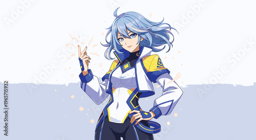 Anime Female Character with Blue Hair.