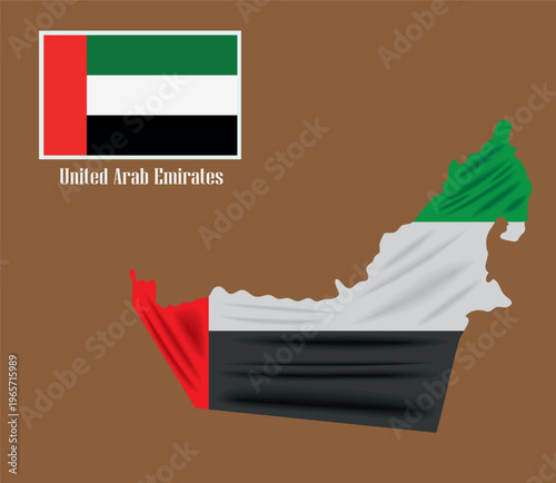 United Arab Emirates Country Shape with National Flag Design Elements