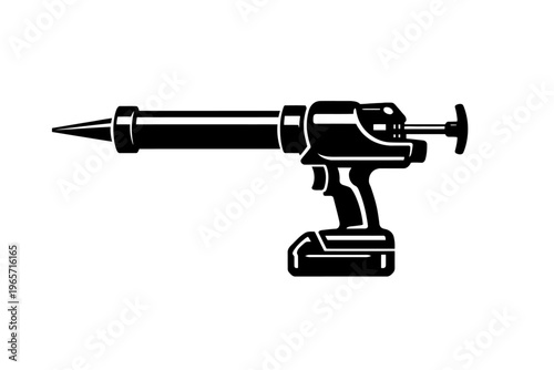 Black caulking gun with nozzle on white background for sealing and adhesive applications