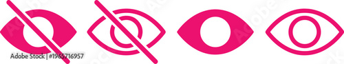 Visibility and Invisibility Eye Icons. Modern Magenta Eye Symbol Set. Show and Hide Interface Elements. Privacy and Security Vector Graphics for UI/UX Design.
