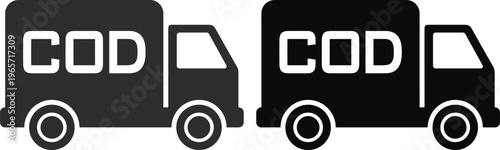COD delivery truck icon, cash on delivery shipping service vector, e-commerce payment method symbol, black and white freight transport graphic for online shopping
