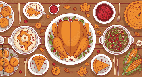 Thanksgiving Feast with Roasted Turkey and Sides 3.