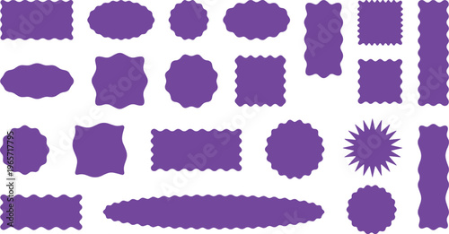 Purple Scalloped Edge Frames Vector Set, Decorative Wavy Border Shapes, Ornate Die-Cut Labels, Vintage-Inspired Design Elements for Branding and Crafts