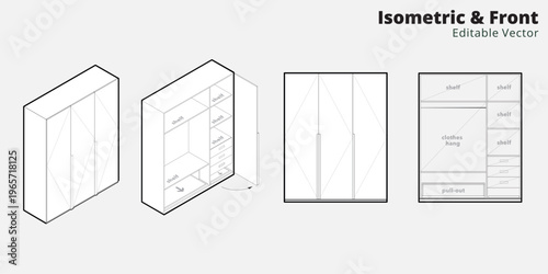 vector illustration of cabinet furniture, wardrobe & closet