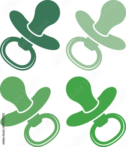 Fotografie Green baby pacifier vector set, four infant soothers, child care and newborn ess