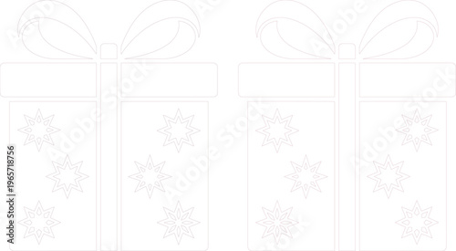 Minimalist white gift boxes, elegant outline present vector illustration, festive holiday packaging design, clean Christmas and birthday celebration graphic resource