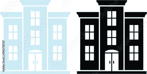 Minimalist building icon set, two-tone vector illustration of a classic architectural structure, versatile graphic for real estate and urban design projects