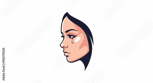 Profile of a woman crying, with dramatic eye makeup and dark hair