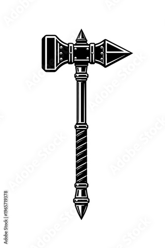 Medieval Gothic War Hammer with Spiked Ball and Pointed End Illustration