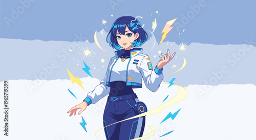 Female Character with Electric Energy Surrounding Her.