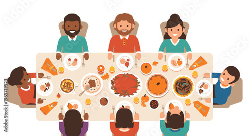 Family Gathering Around Table with Food.