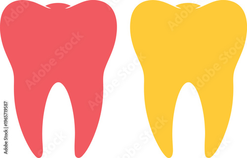 Vibrant red and yellow molar teeth vector illustration, healthy dental care concept, oral hygiene graphic asset, dentistry and orthodontics design element