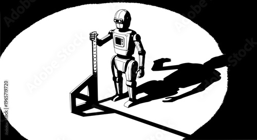 Robot measuring dog shadow on white background illustration vector measurement