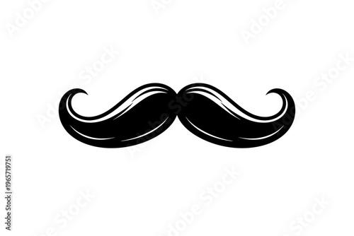 A classic handlebar mustache silhouette in black on a white background