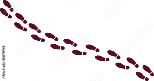 Human footprints vector illustration, dark red shoe prints, abstract path of footsteps, walking trail, isolated graphic resource for navigation and progress.