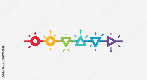 Rainbow colored symbolic chakra alignment icons on white background
