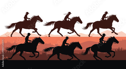 Horse Racing, Silhouette Horses, Running Horses, Equestrian Sports, Vector Icons