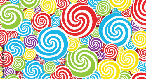 Colorful swirl lollipops, sweet treats, candy background, vector illustration, colorful sweets