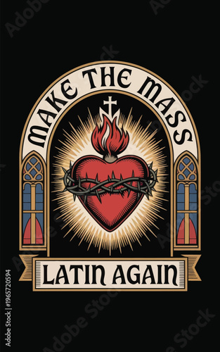 Sacred call to revive the traditional latin mass with a heartfelt religious design isolated on white background, Vector, illustration