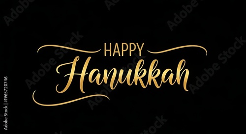 Elegant golden script text 'Happy Hanukkah' on a black background, celebrating the Jewish Festival of Lights.