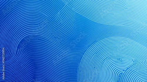 Abstract blue background with dynamic swirling concentric circles formed by light dots featuring a cool gradient from deep to bright blue