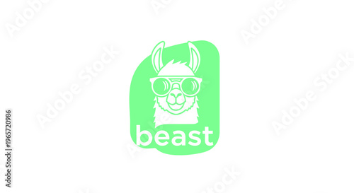 Cool Llama Mascot Illustration Wearing Sunglasses on a Vibrant Green Background, Playful Animal Graphic Design