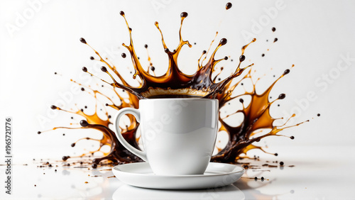 Coffee Splash From White Mug With Pills