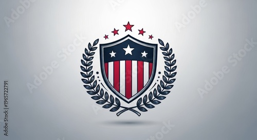 American shield logo with laurel wreath.