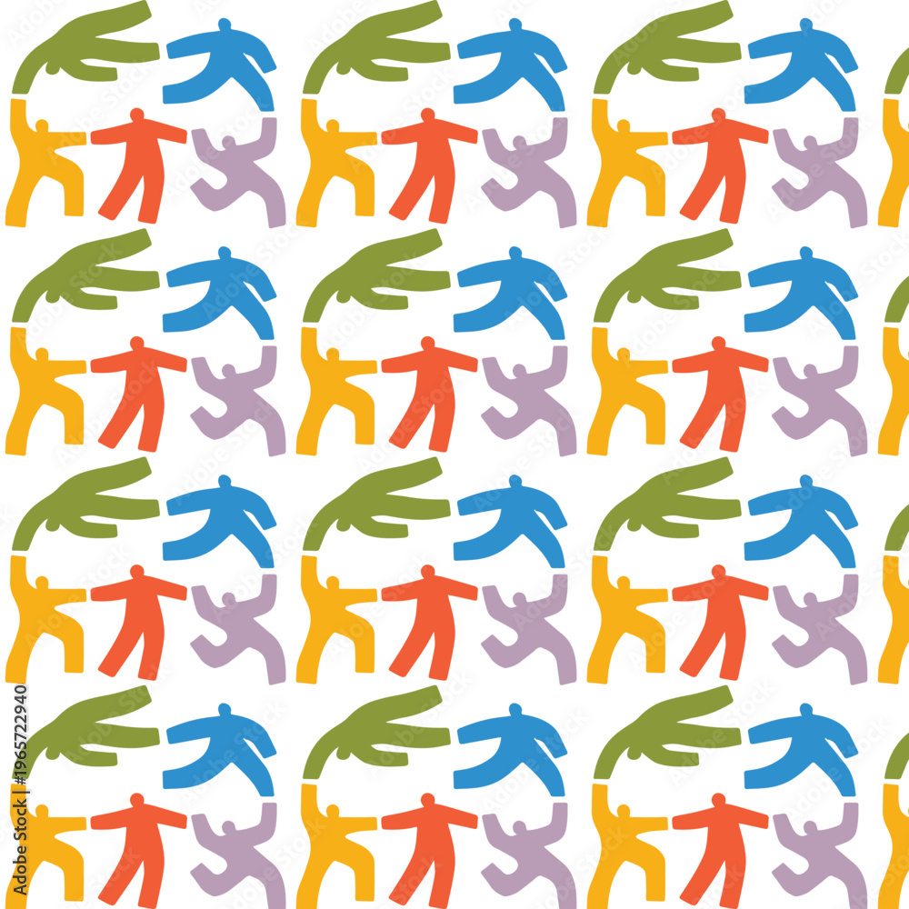 Obraz premium Abstract Human Figure Seamless Pattern with Colorful Silhouettes and Playful Modern Design